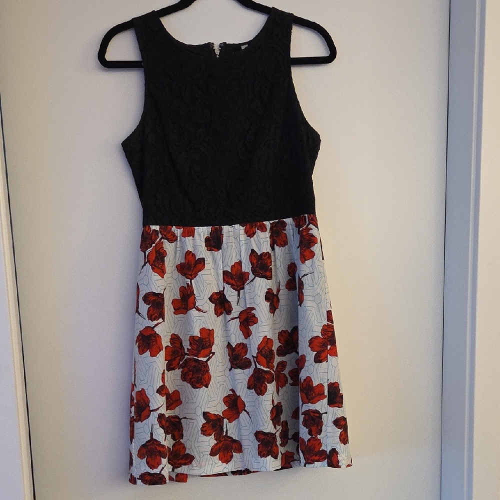 Kensie Black Bodice Red Floral Mini Dress